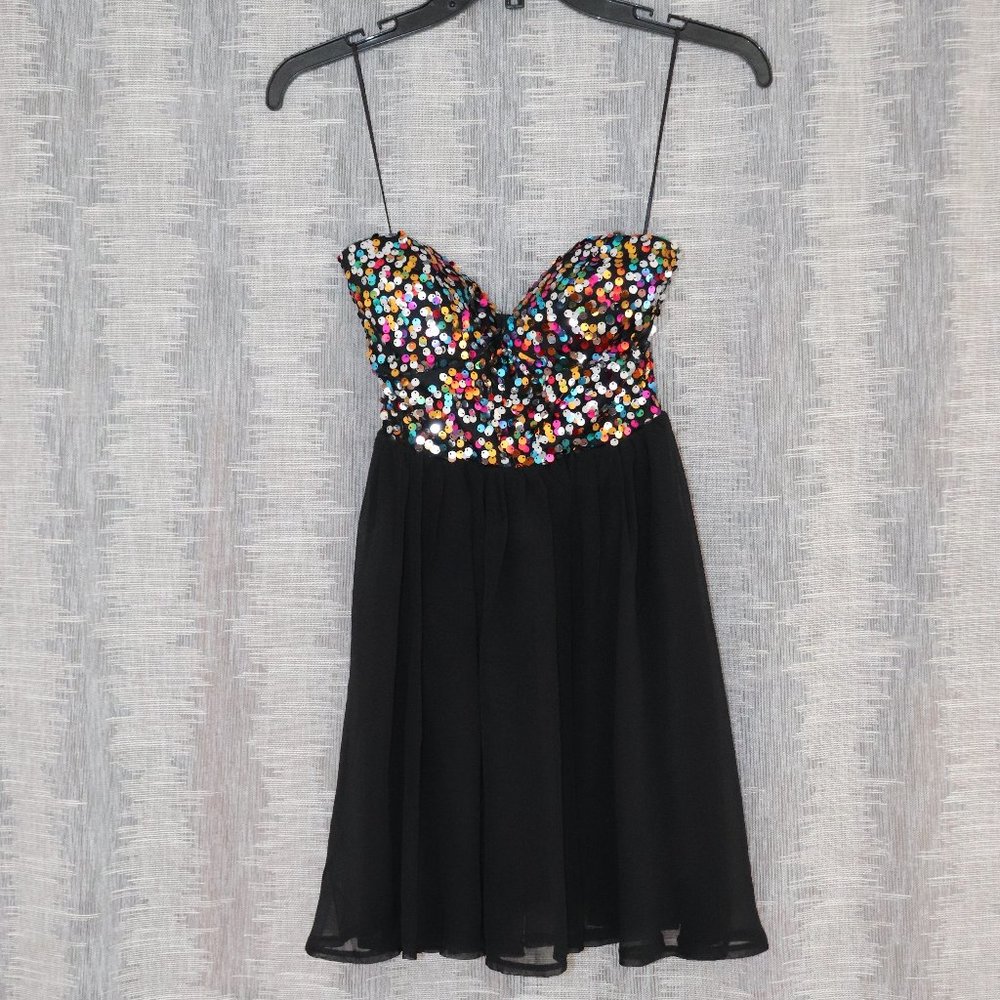 Black and Rainbow Sequin Mini Dress